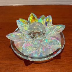 Crystal Lotus Flower Glass Decor With Prisms 5 1/2“ X 2“ High B23