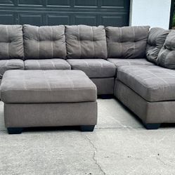 Gray Sectional With Ottoman - Delivery Available 