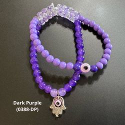 Purple Evil Eye Hamsa Hand Beaded Charm Bracelet Handmade Rave Kandi Boho Talisman