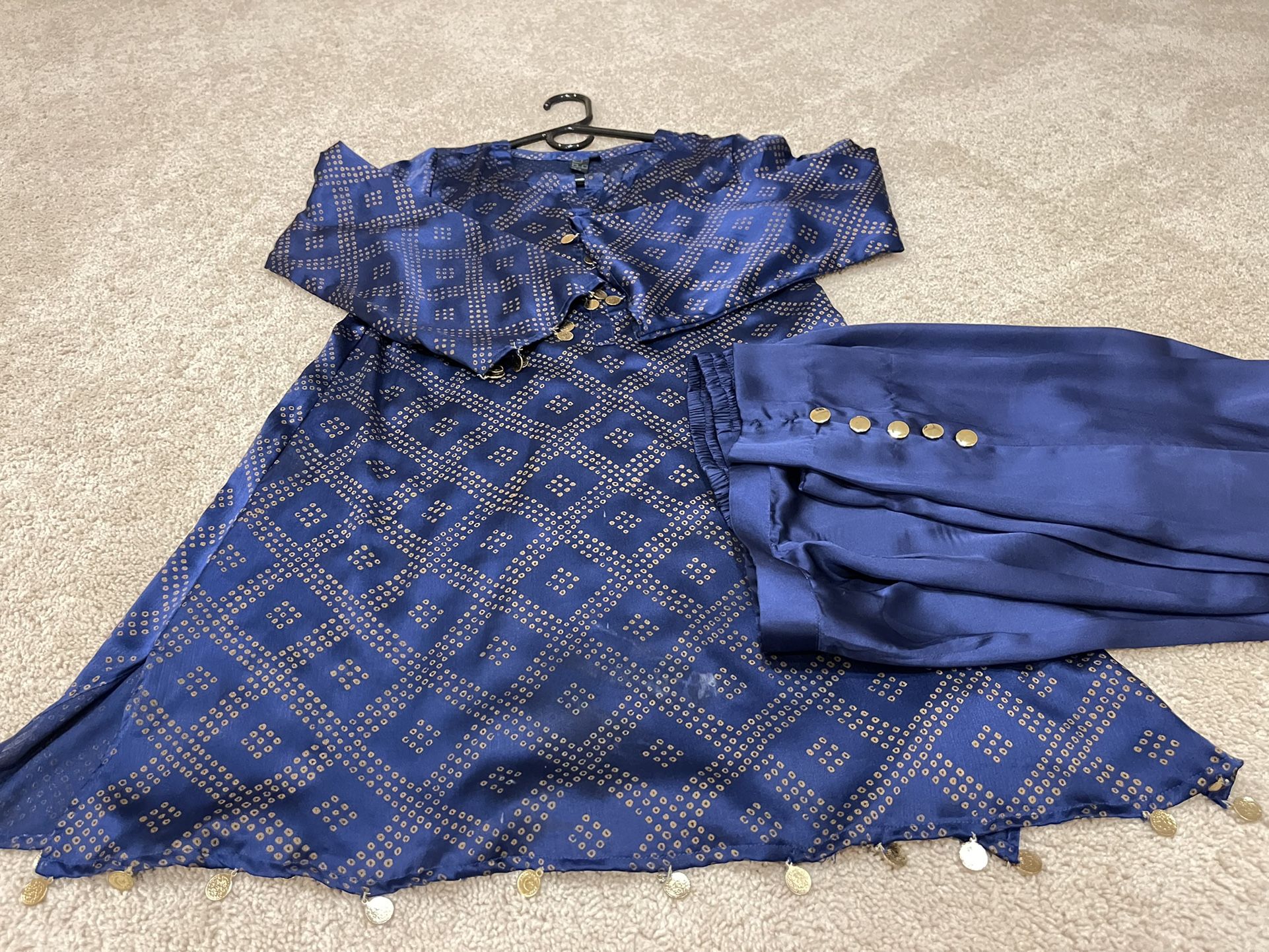 Blue Silk Chunri Print Two Piece Dress 