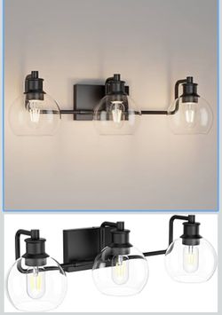 Tipace Black Vintage Vanity Light Industrial Farmhouse Glass Globe 3 Lights Bathroom Vanity Lights, Over Mirror, Bath Lighting, Fixtures, Exclude Bulb