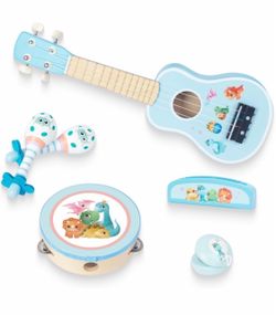 Kids Guitar for Girls, Wooden Musical Instruments Toys with Ukulele, Tambourine, Maracas, Harmonica,Mini Band Sets for Toddlers 2 3 Years Old Birthday