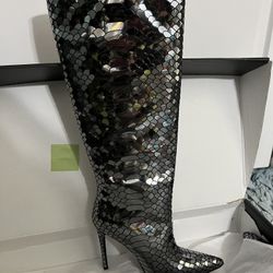 Fashion Nova Gunmetal Thigh High Boots