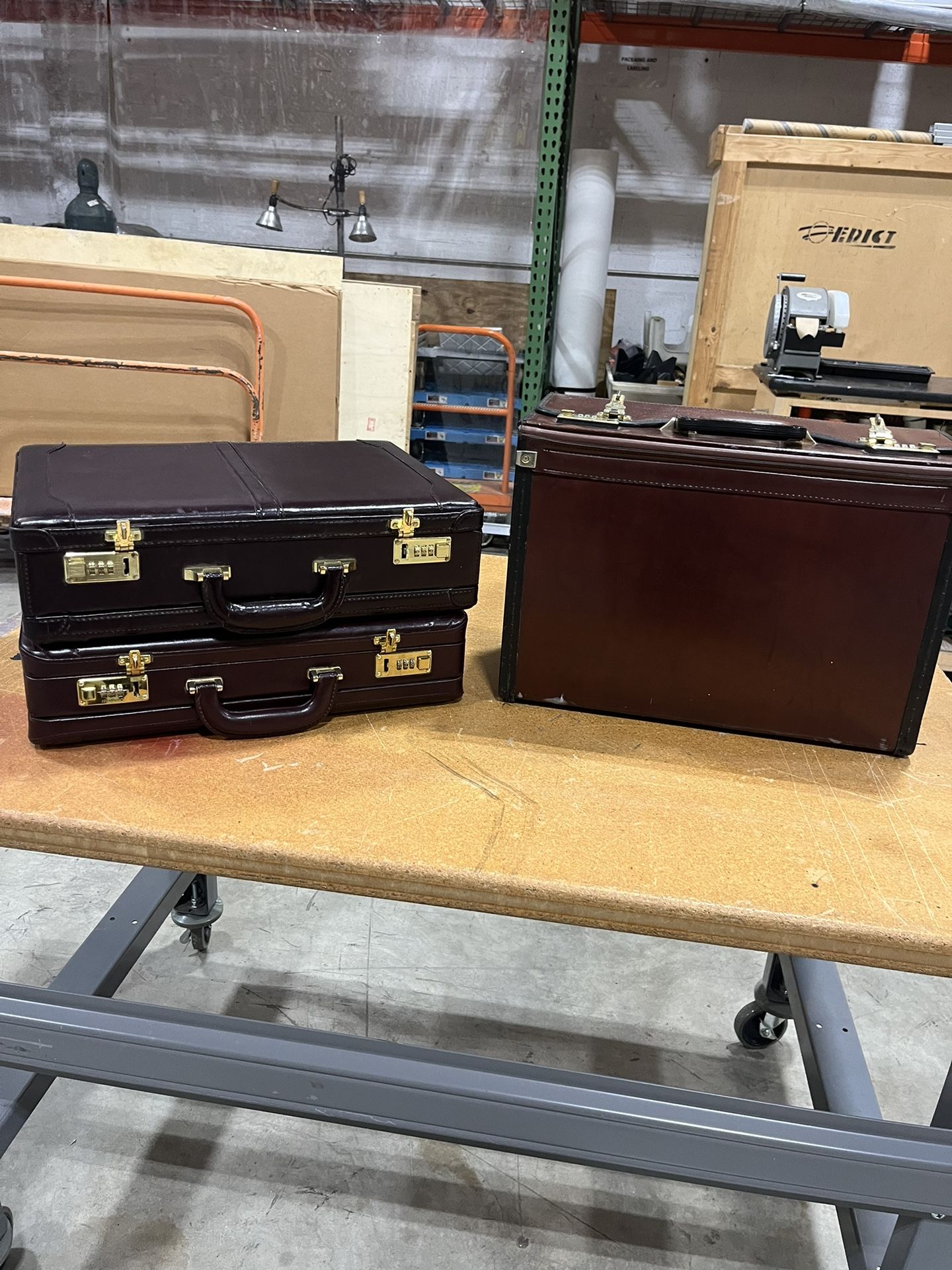Briefcase Attache Case Brown Leather Double Combo Lock Hard Shell