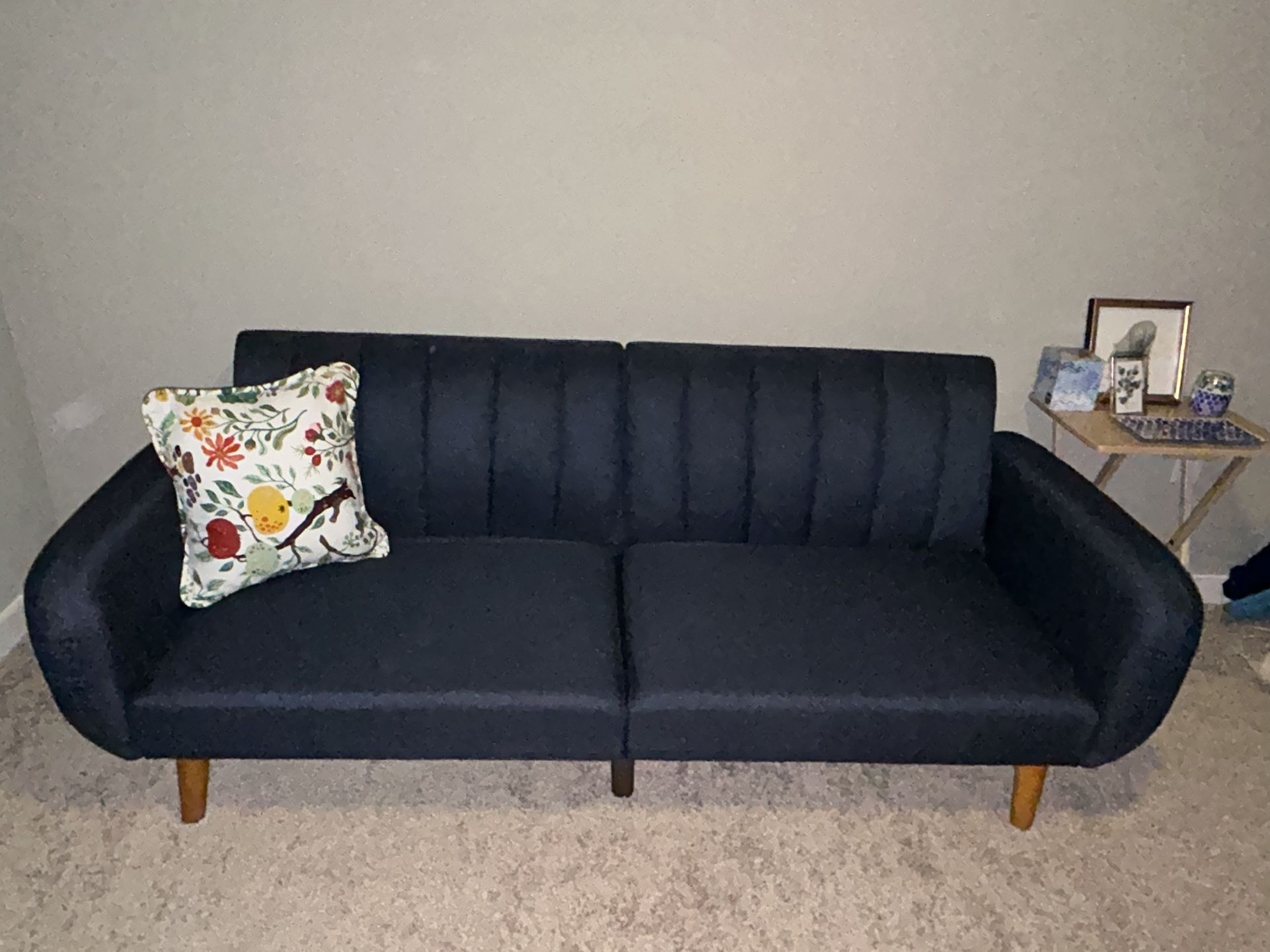 Dark Blue Linen Futon Couch