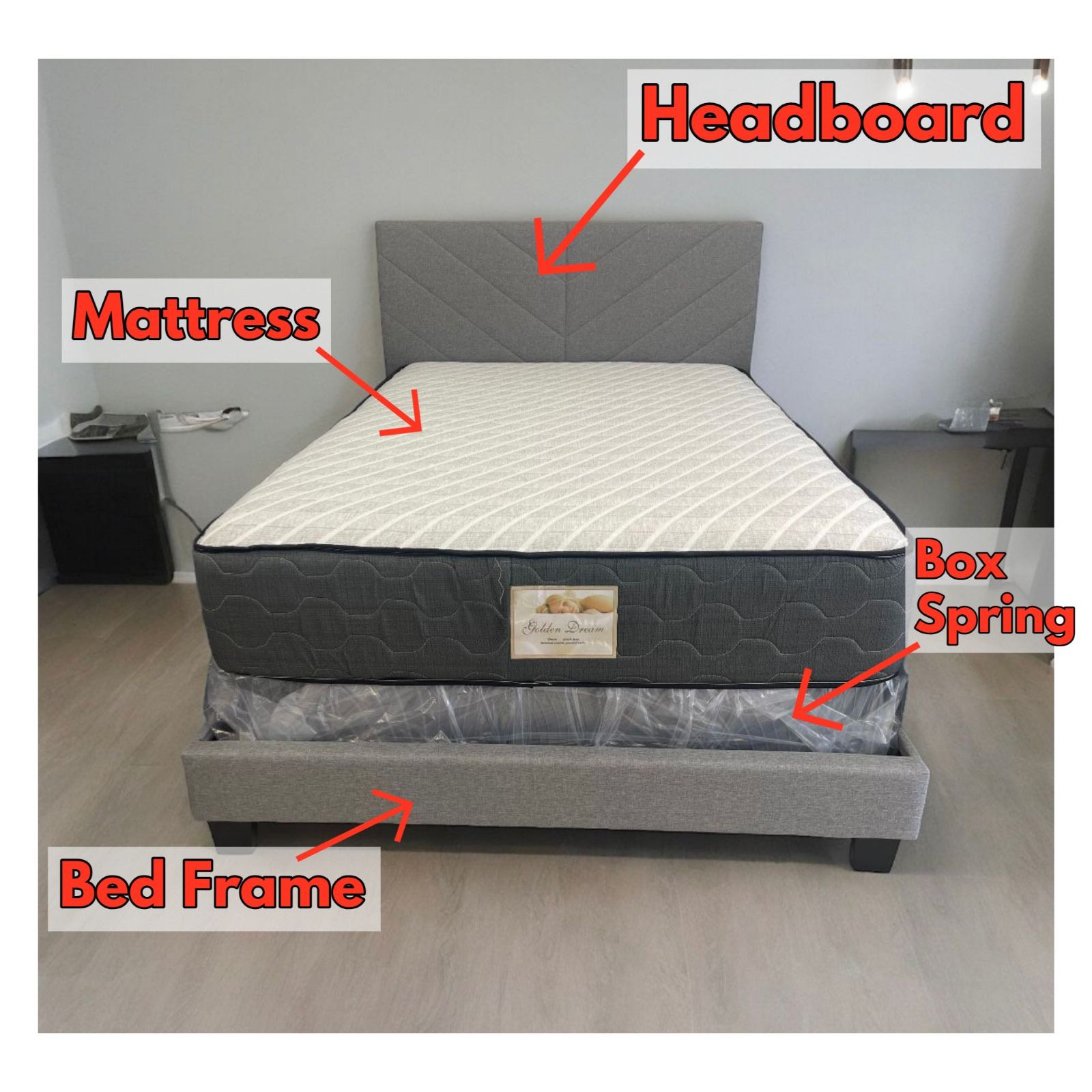 Comfy & Elegant Queen Bed Frame 🚨 Includes Mattress & Box Spring for ONLY $349. Ready for Delivery Today 🚛