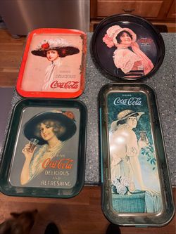 Circa 1970’s vintage Coca Cola trays featuring early 1900’s woman