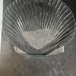 VTG Clear Glass Seashell 12” Appetizer Dinner Plate Platter Coastal Beach House