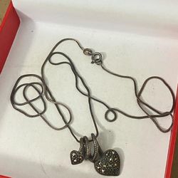 Cadena Plata 925 Dije Corazón Piedras Marquesina Joyería Antigua 