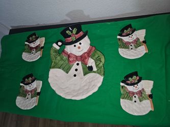 Ceramic Snowman Serving Platter and Plate Set
