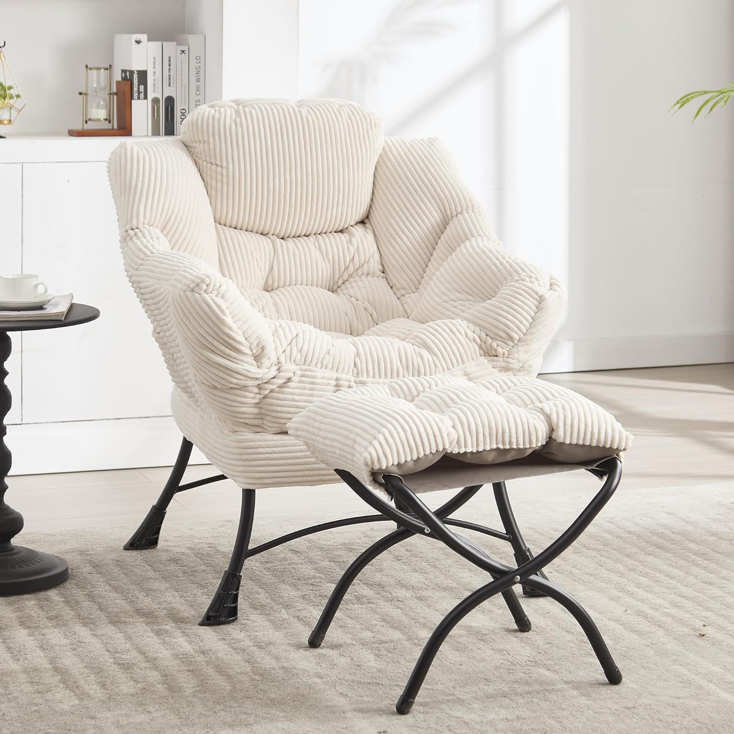 HOMEFUN Lazy Chair with Ottoman Bedroom Chairs for Adults Modern Lounge Accent Chair with Armrests, Ergonomic Footrest for Small Spaces, Comfy Reading