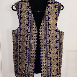 Afghan Traditional men's velvet waistcoat with heavy embroidery and Stone