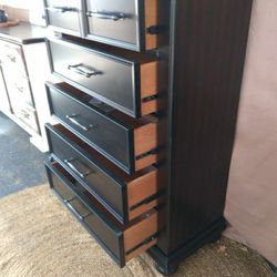 SALE!! Black Tall-boy Dresser w/Velvet Jewelry Drawer And  LG. Wooden Ball Feet