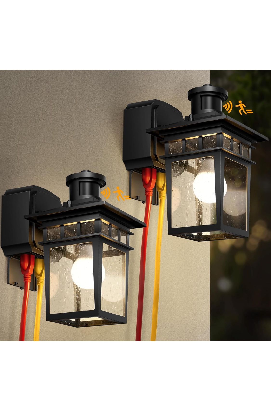 Open Box 2 Pack Porch Lights with GFCI Outlet, Black Dusk to Dawn Motion Sensor Outdoor Lights, 3-Mode Wall Exterior Lighting Fixture, Waterproof Outs