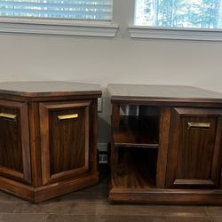 vintage MCM  Mersman side table and hexagon cabinet