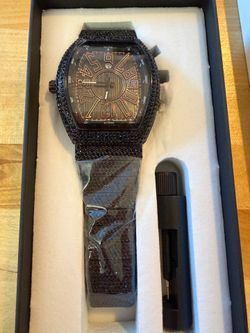 Iced Out Black Crystal Tonneau Watch 1634