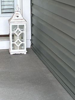 Wooden Distressed White Outdoor Lantern, 22” H, Great Condition- Candle Not Included