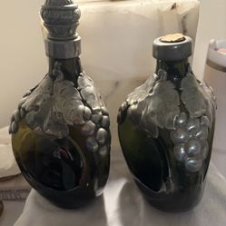 Vintage Danish Decanters Pewter Grape Overlay 