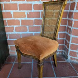Beautiful Antique Wooden Chair With Orange Velvet Seat