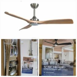 6053: 52" Indoor/Outdoor Ceiling Fan with LED Light and Remote | NIckel & Light Oak