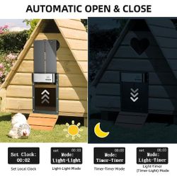 Cowiewie Solar Powered Automatic Chicken Coop Door Opener with Timer and Light Sensor, Multiple Control Modes, Aluminum Alloy Anti-Pinch Electric Door