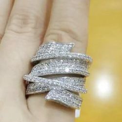 14K White Gold Plated Paved Cubic Zirconia Women Ring 