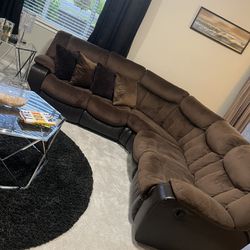 Microfiber And Leather Sectional w/ Recliners 