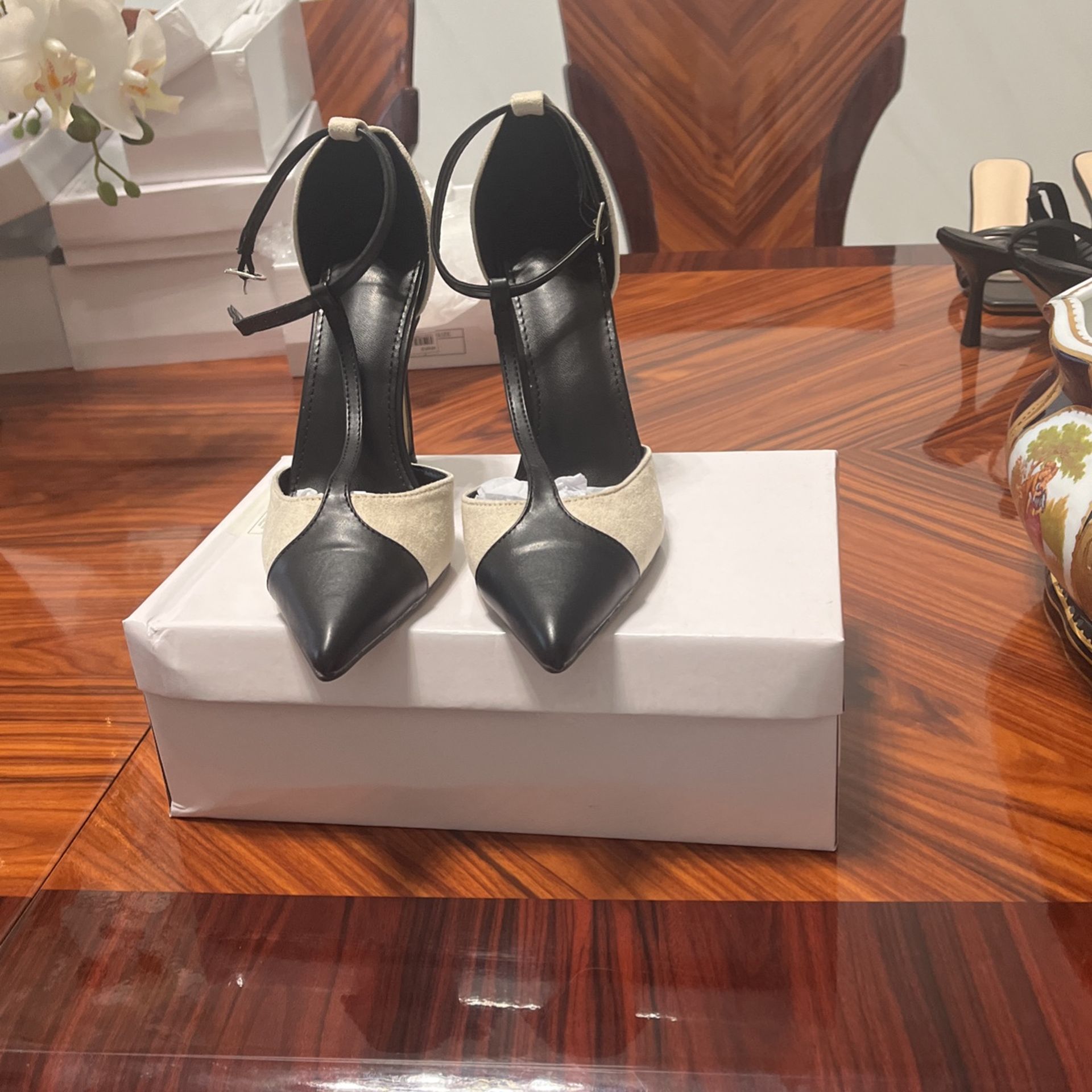 Brand New Black And Beige High Heels, Size 38
