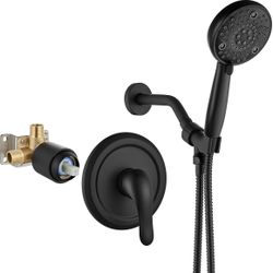 Shower Faucet Set Rain Shower Head System Shower Trim Kit Pressure Rough-in Valve Included ABS & Setting Single Handheld Spray Matte Black