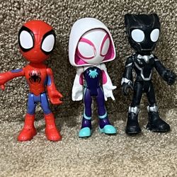 Marvel Spidey And His Amazing Friends Spiderman & Gwen Black Panther Figure Lot