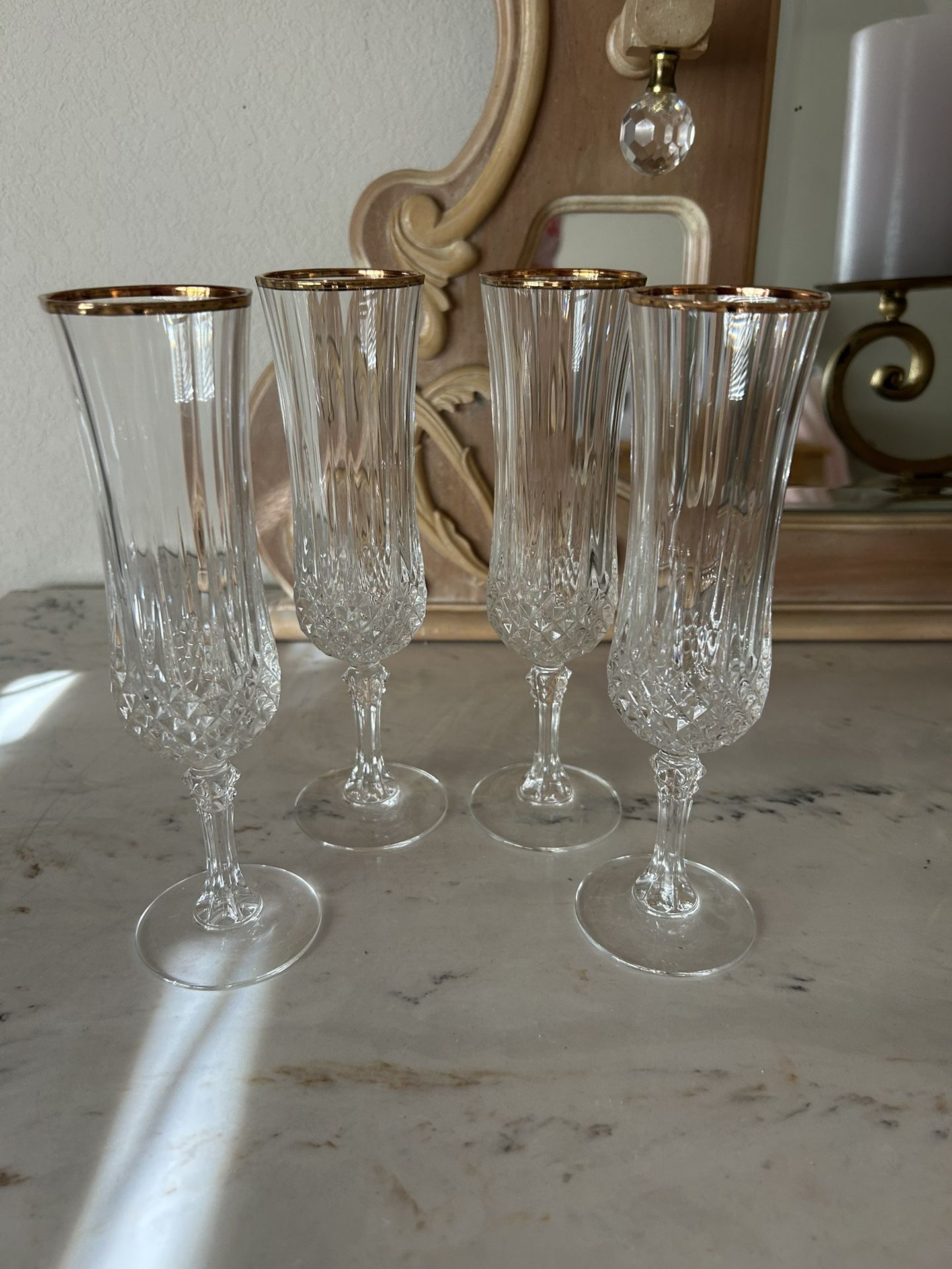 Set Of 4 Antique Crystal Champagne Glasses