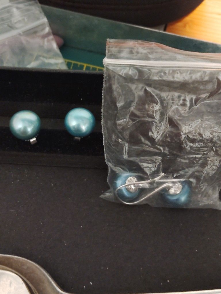 Turquoise Pearls Silver Studs.Rare