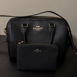 COACH Rowan Satchel in Black Crossgrain Leather with Gold Hardware