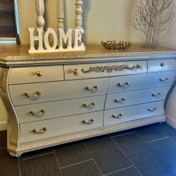 Buffet Cabinet Sideboard ,(natural wood color on top) Gold & Beige  L 67 W 19 1/2 H 36