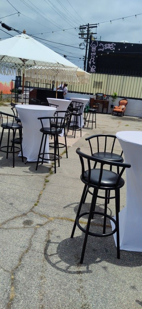 Cocktail Tables 30" Spandex Tablecloths Bar Stools Mesas De Cocktail Manteles Spandex Bancos Negros