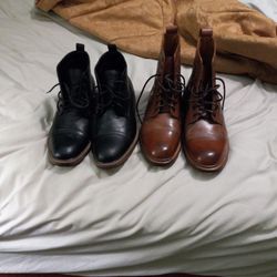 2 Pairs Men Boots/black &brown Size 9/leather Boots