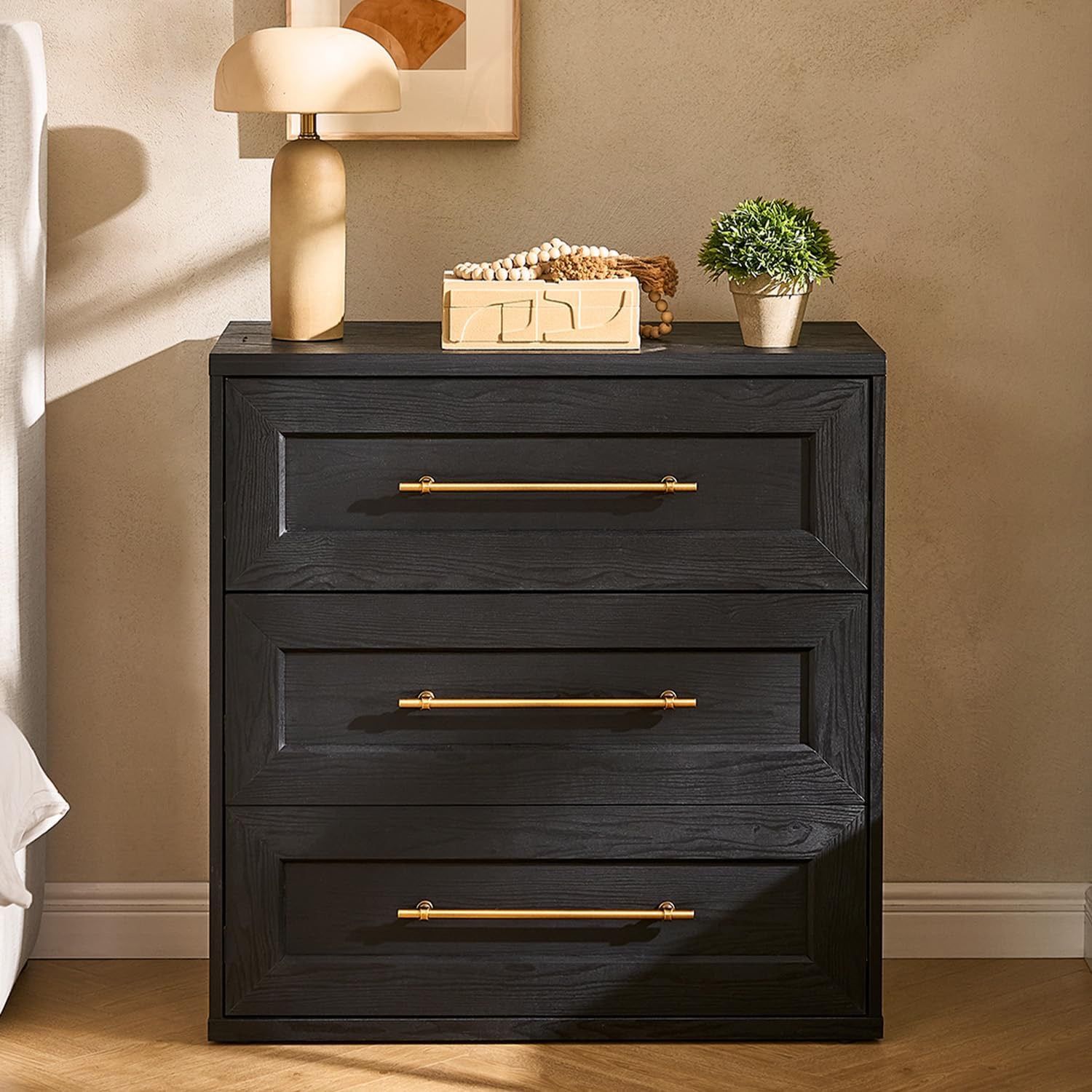 mopio Blake 3 Drawer Dresser for Bedroom, Chest of Drawers, Wood Organizer, Modern Farmhouse, Tall Night Stand, Enhanced Safety, Sturdy Compliant (1,