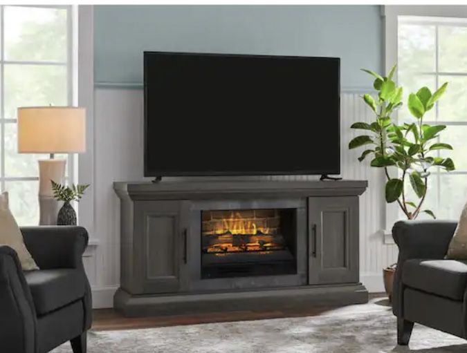 Chelsea 65 in. Freestanding Electric Fireplace TV Stand in Cappuccino with Ash Grain