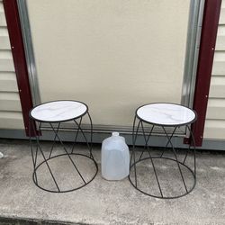 PAIR of 12”W x 15”H Metal Plant Stand w/ Ceramic Faux Marble Top