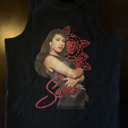 Selena Official Women's Black Ribbed Knit Graphic Sleeveless Tank Top Size M