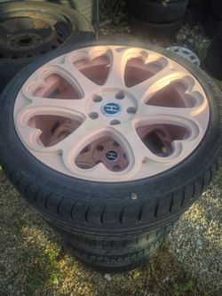 $650 OBO 18" Heritage Wheel Kokoro MonoC Pink Heart Rims (Set of 4) 18x8.5 ET35 w/ Accelera Tires