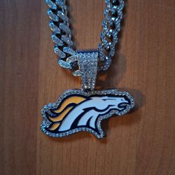 Denver Broncos Iced Out Rhinestone Pendant Necklace