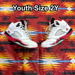 Nike Air Jordan 5 Retro Fire Red Black Tongue Youth Size 2Y HQ7979-101