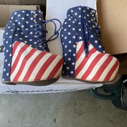 American Flag Platform Wedge Shoes