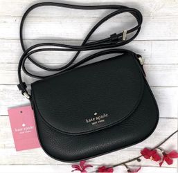New Genuine Leather Kate Spade New York Black Leather Crossbody Bag