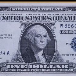 1957 Blue Seal Off Center Dollar Bill Uncirculated 