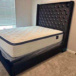 Brand New Black Tufted Tall Headboard King And Queen Size Bed Frame - Mattress 