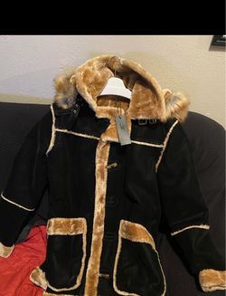 Black Suede Shearling Coat with Hood