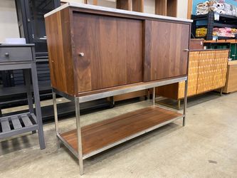 ROOM & BOARD Walnut Linear Bar Cabinet with Stone top