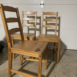 Three dining chairs, wooden